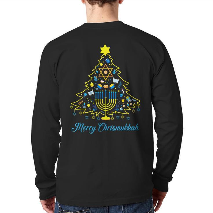 Merry Chrismukkah Christmas Tree Menorah Hanukkah Jewish Back Print Long Sleeve T-shirt