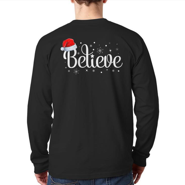 Merry Christmas Believe In Santa Claus Family Pajamas Back Print Long Sleeve T-shirt