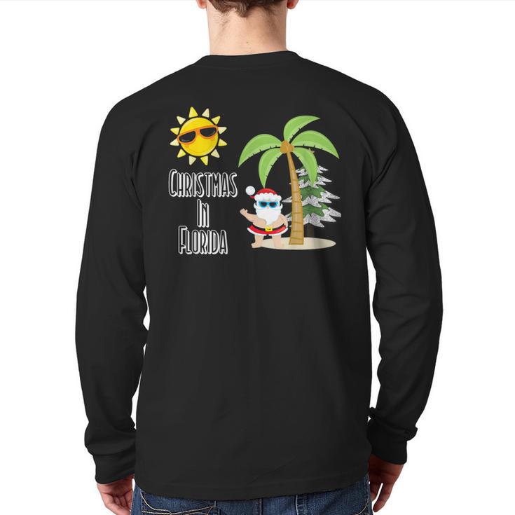 Merry Christmas Florida Style T Santa Summer Beach Back Print Long Sleeve T-shirt