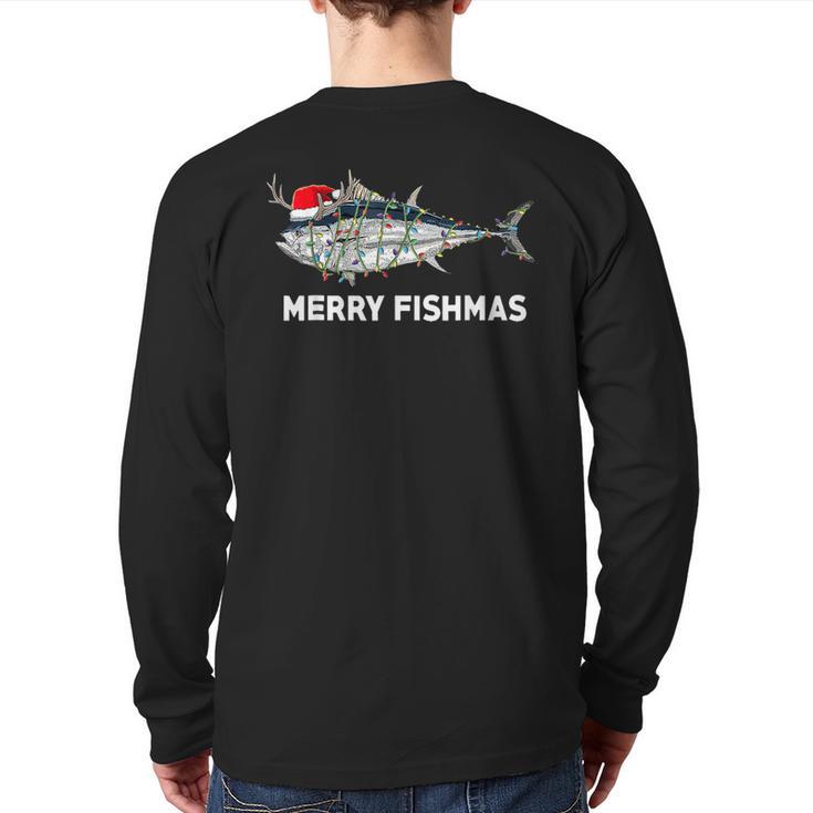 Merry Fishmas Christmas Fisherman Fisher Couples Xmas Back Print Long Sleeve T-shirt