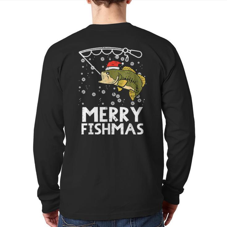 Merry Fishmas Fish Fishing Xmas Pjs Christmas Pajama Dad Back Print Long Sleeve T-shirt