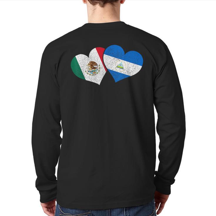 Mexico Nicaragua Hearts Mexican Nicaraguan Flag Pride Nica Back Print Long Sleeve T-shirt