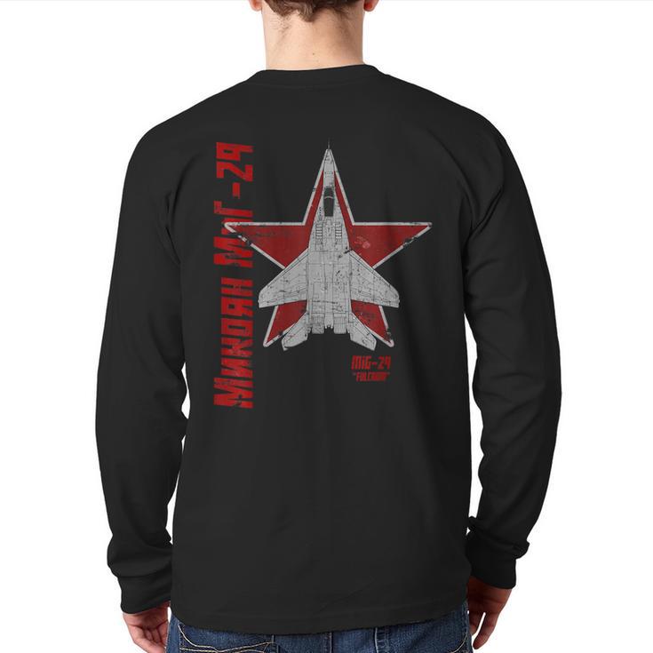 Mig-29 Fulcrum Soviet Cold War Jet Airplane Vintage Cyrillic Back Print Long Sleeve T-shirt