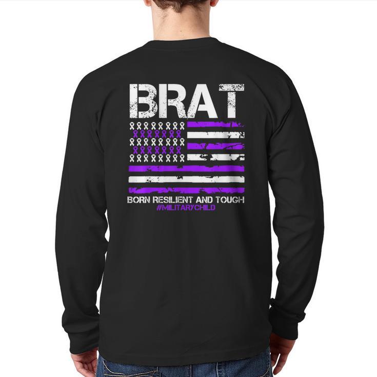 Military Brat Purple Up American Flag April Military Child Back Print Long Sleeve T-shirt