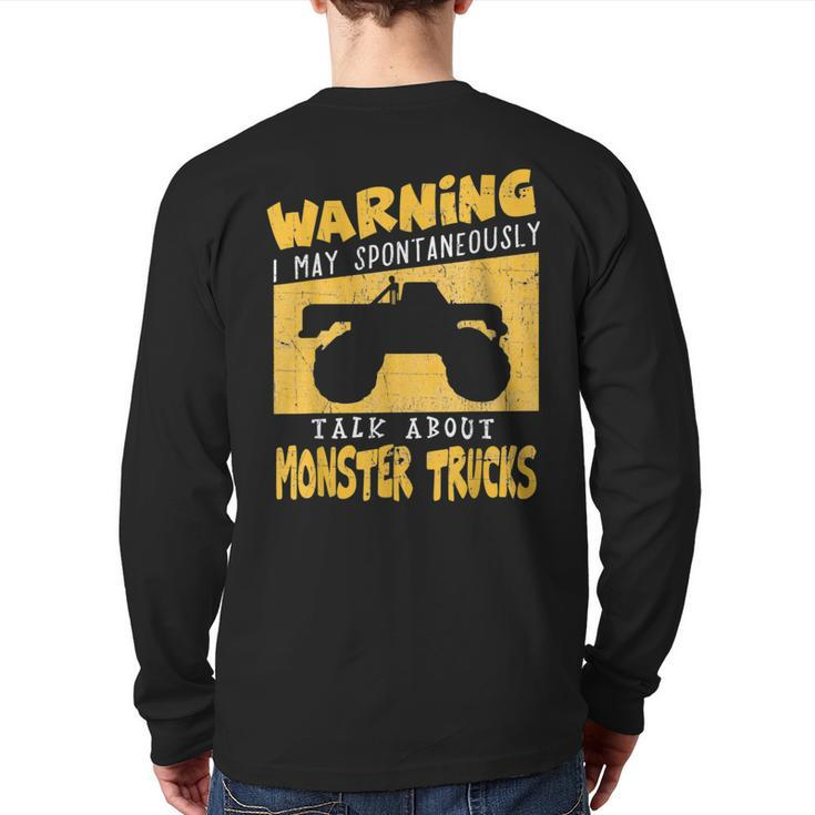 Monster Truck T Apparel For Big Trucks Crushing Car Fans Back Print Long Sleeve T-shirt