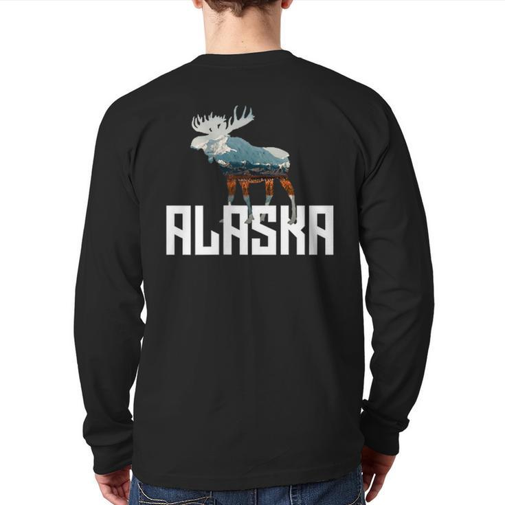 Moose Alaska Last Frontier Alaska Bear Back Print Long Sleeve T-shirt