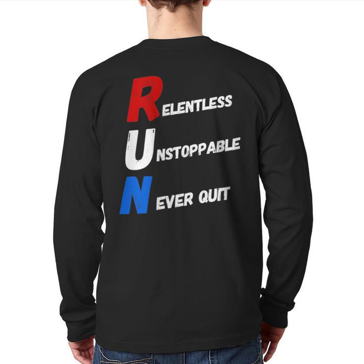 Motivational Running Training Acronym Workout Gym Quote Back Print Long Sleeve T-shirt