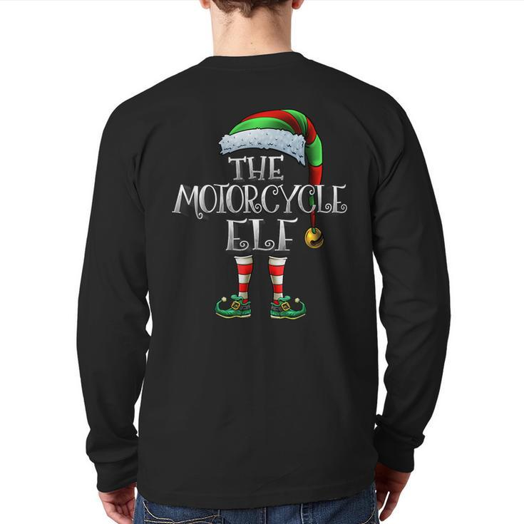 Motorcycle Elf Matching Family Motorcycle Christmas Back Print Long Sleeve T-shirt