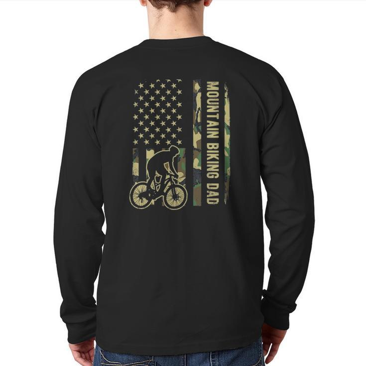 Mountain Biking Dad Camouflage American Flag Fathers Day Back Print Long Sleeve T-shirt
