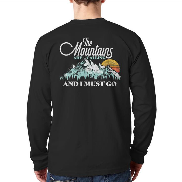 Mountains Are Calling & I Must Go Retro 80S Vibe Graphic Back Print Long Sleeve T-shirt