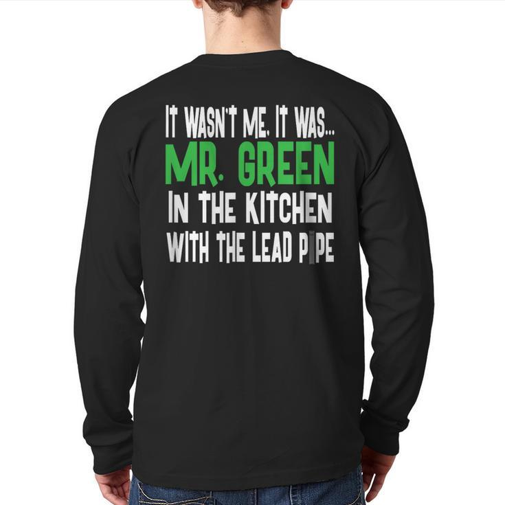 Mr Green Kitchen Lead Pipe Clue Back Print Long Sleeve T-shirt