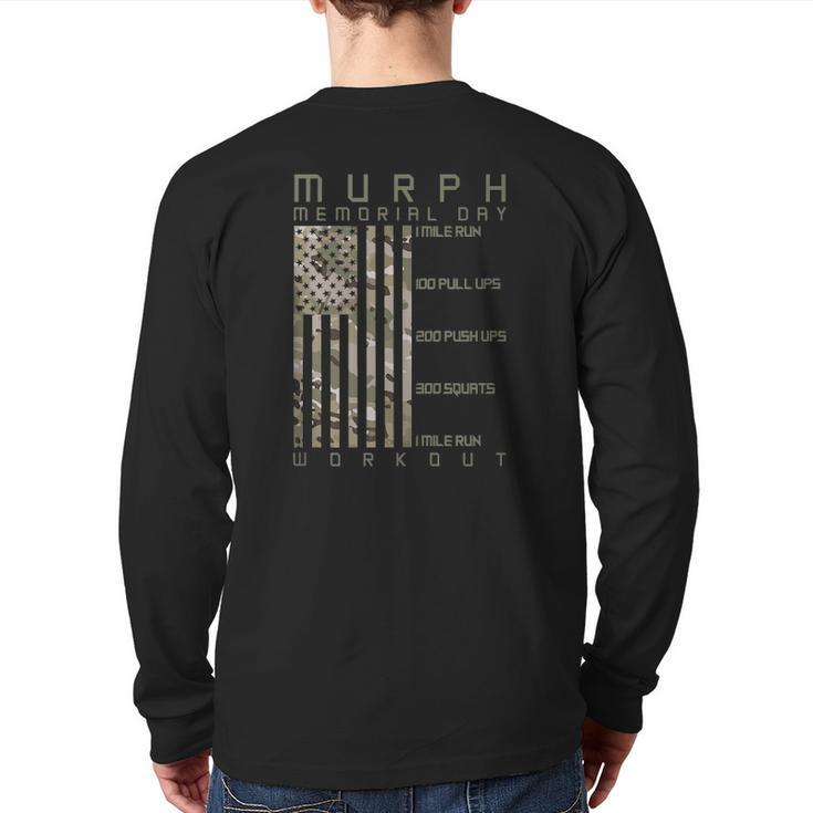 Murph Memorial Day Workout Wod Cam Multi Camo Flag Vertical Back Print Long Sleeve T-shirt
