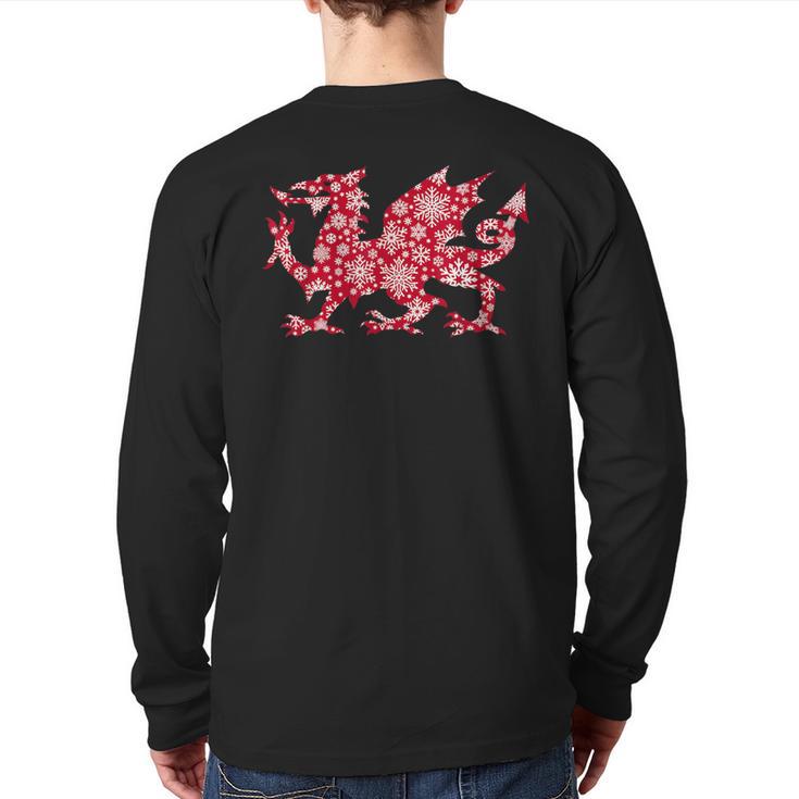 Nadolig Llawen Wales Welsh Cymru Happy Christmas Dragon Back Print Long Sleeve T-shirt