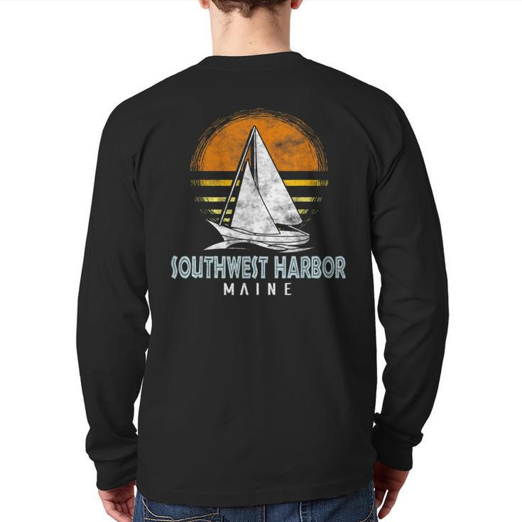 Nautical Boat Southwest Harbor Maine Yacht Club Back Print Long Sleeve T-shirt