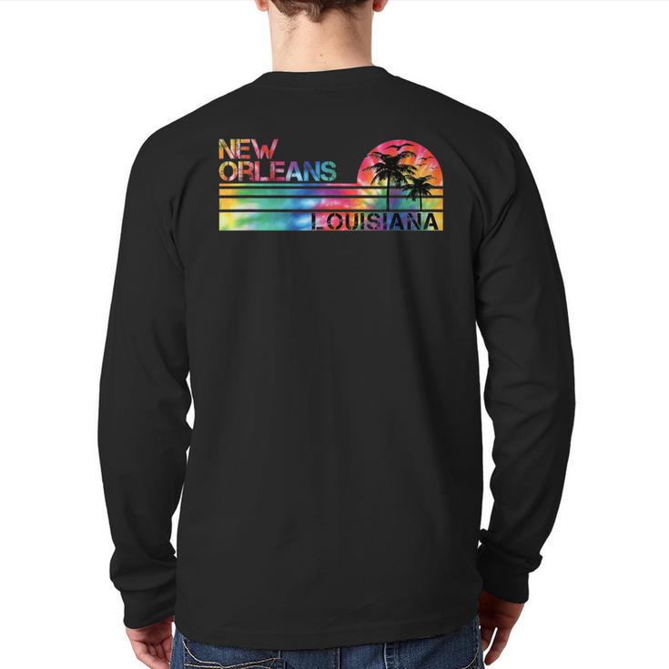 New Orleans Louisiana Tie Dye Vintage Inspired Striped Back Print Long Sleeve T-shirt