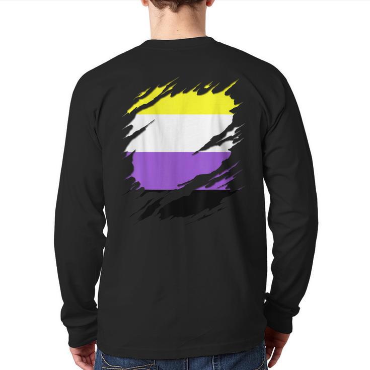 Non-Binary Enby Pride Flag Ripped Back Print Long Sleeve T-shirt