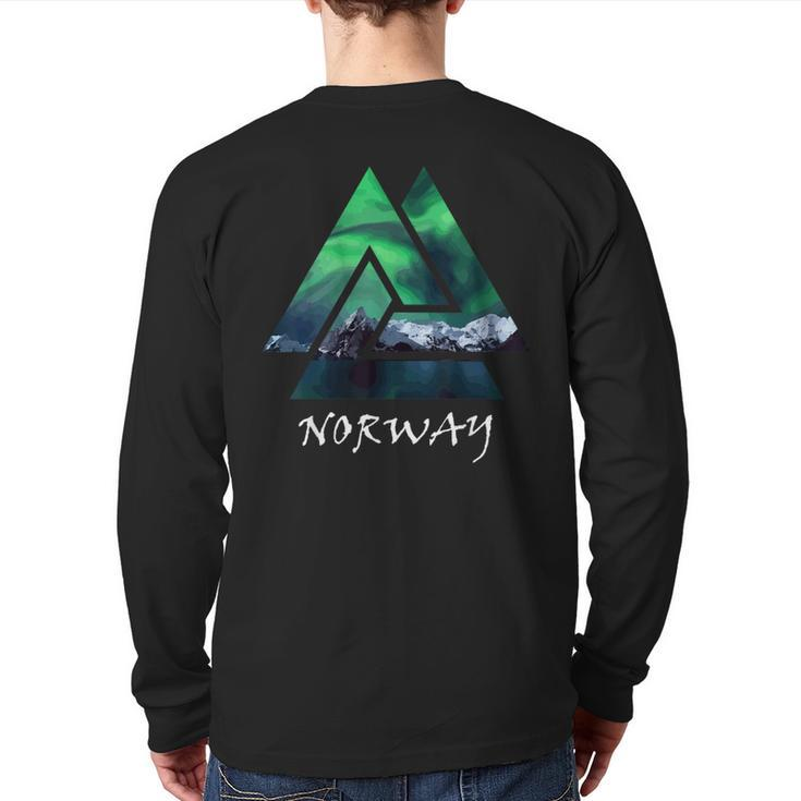 Norway Northern Lights Geometric Travel Back Print Long Sleeve T-shirt