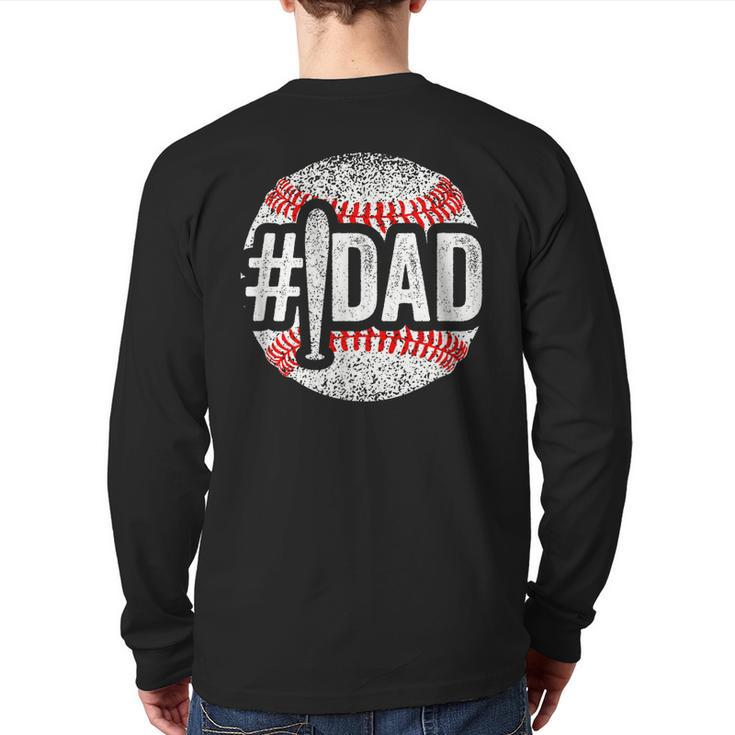Number One Baseball Dad For Fathers Day 1 Daddy Back Print Long Sleeve T-shirt