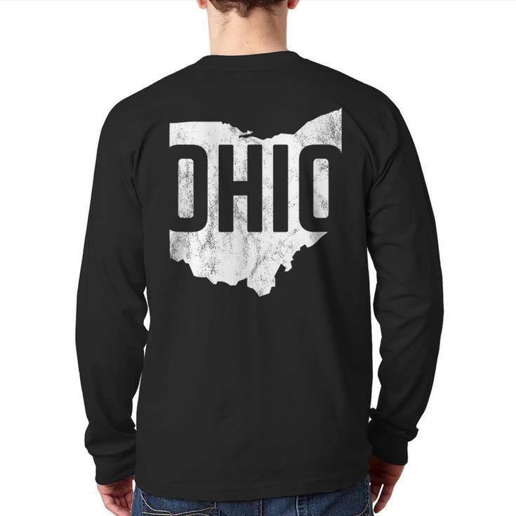 Ohio Pride Distressed Retro Look State Silhoutte Back Print Long Sleeve T-shirt