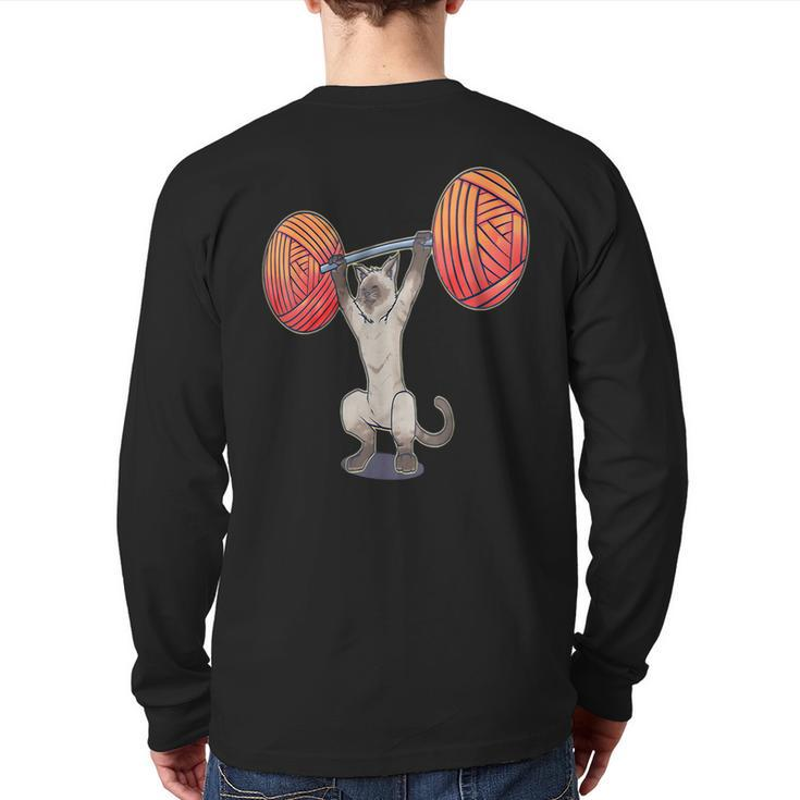 Olympic Snatch Siamese Cat Weightlifting Bodybuilding Muscle Back Print Long Sleeve T-shirt