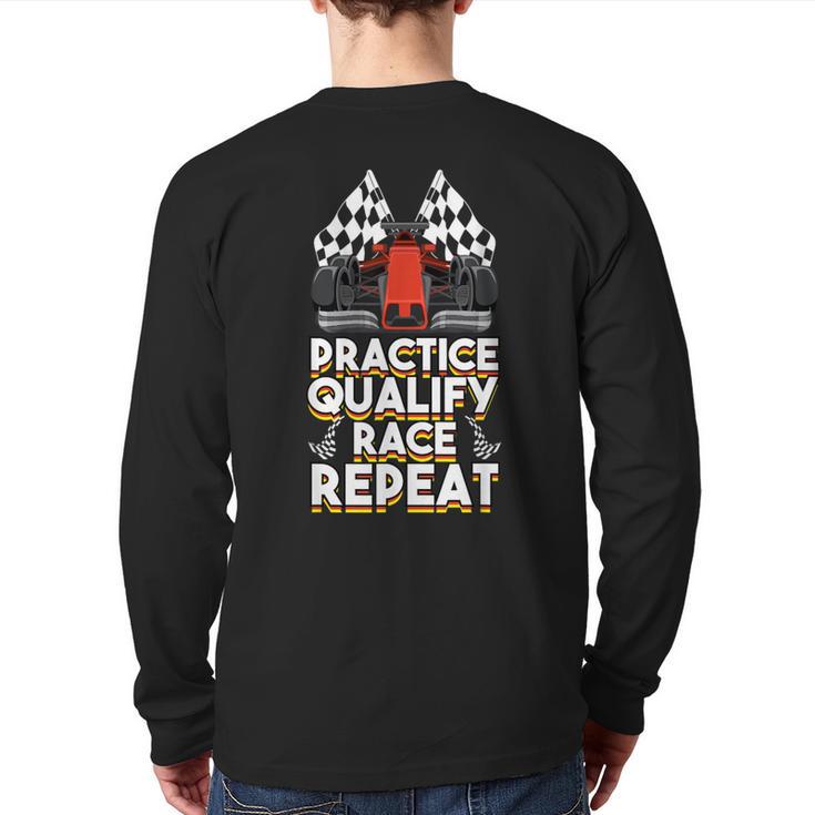 Open Wheel Formula Racing Car Practice Qualify Race Repeat Back Print Long Sleeve T-shirt