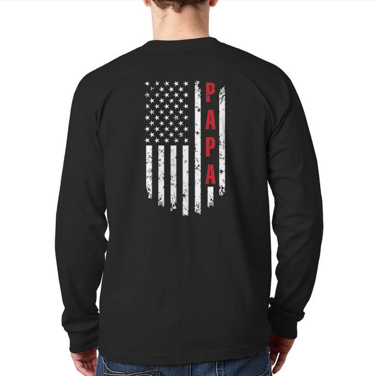 Papa American Flag Tee For Fathers Day Back Print Long Sleeve T-shirt