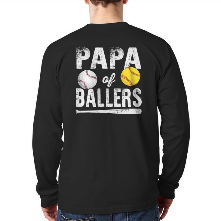 Papa Of Ballers Baseball Softball Back Print Long Sleeve T-shirt