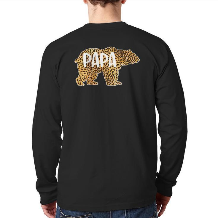 Papa Bear Cheetah Leopard Print Dad Father Premium Back Print Long Sleeve T-shirt