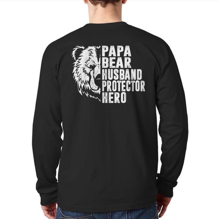 Papa Bear Husband Protector Hero Dad Father's Day Back Print Long Sleeve T-shirt