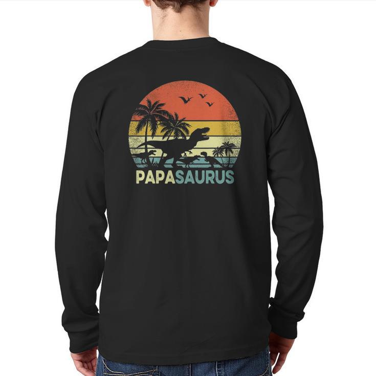Papa Dinosaur Papasaurus 3 Three Kids Father's Day Back Print Long Sleeve T-shirt