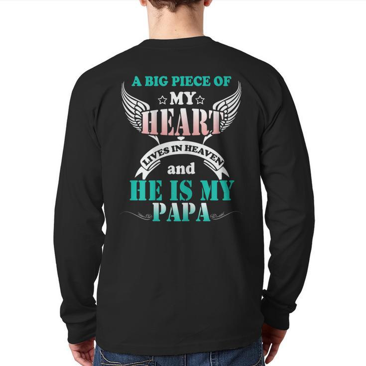 My Papa Lives In Heaven Shirt Memorial Day Papa Dad Grandpa Back Print Long Sleeve T-shirt