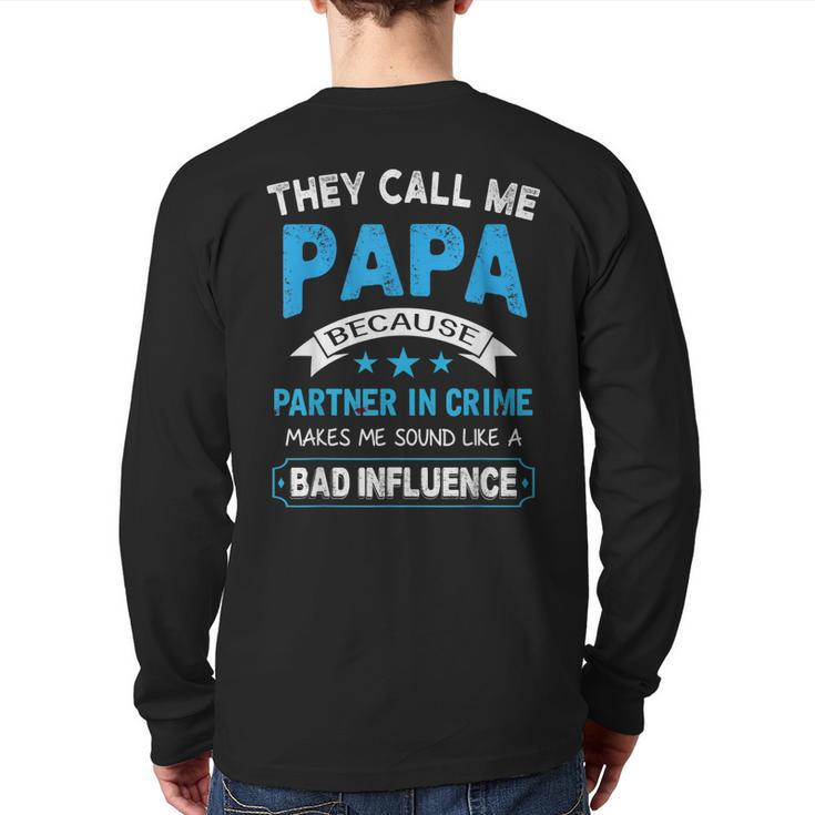 Papa Partner In Crime Grandpa  From Grandchildren Back Print Long Sleeve T-shirt
