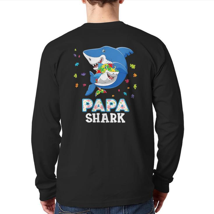 Papa Shark Autism Awareness Rainbow Puzzle Matching Do Back Print Long Sleeve T-shirt