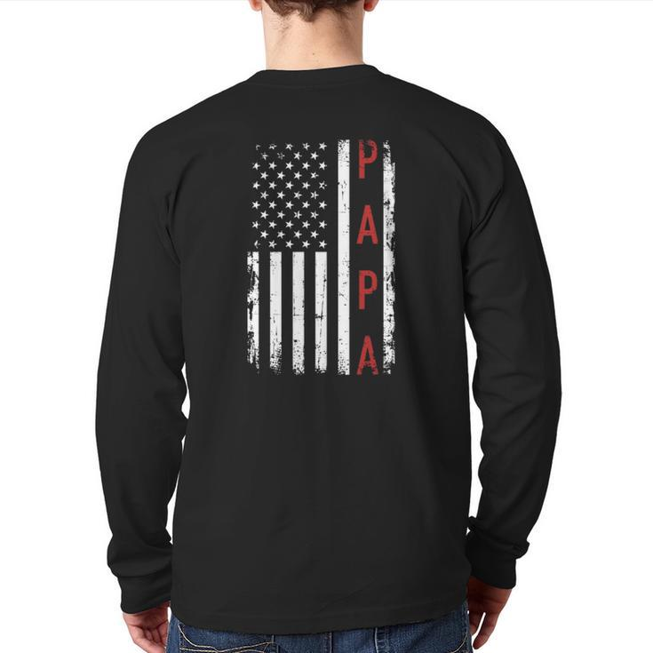 Papa With Us American Flag Back Print Long Sleeve T-shirt