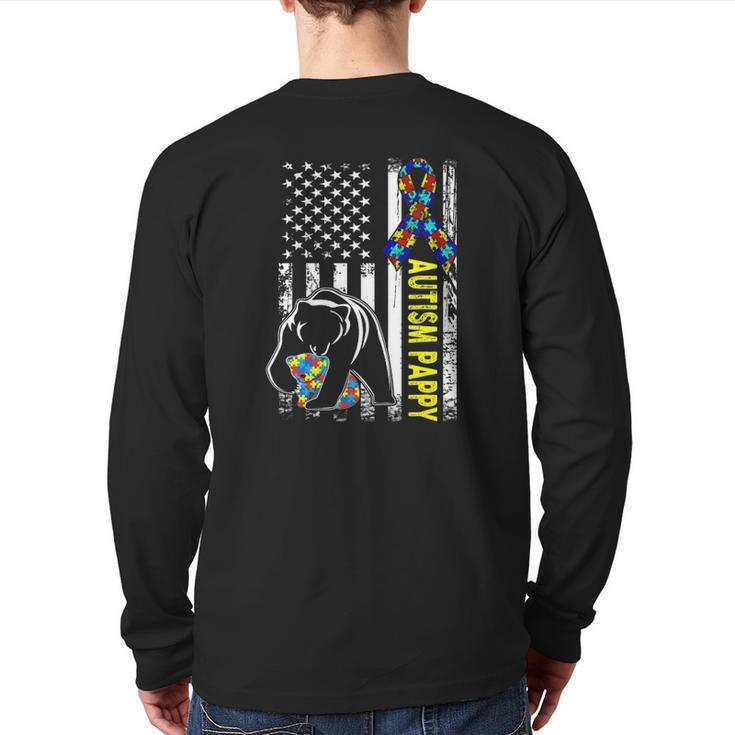 Pappy Autism Awareness American Flag For Men Dad Back Print Long Sleeve T-shirt