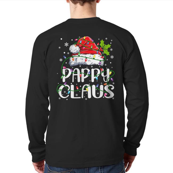 Pappy Claus Christmas Santa Hat Matching Family Xmas Lights Back Print Long Sleeve T-shirt