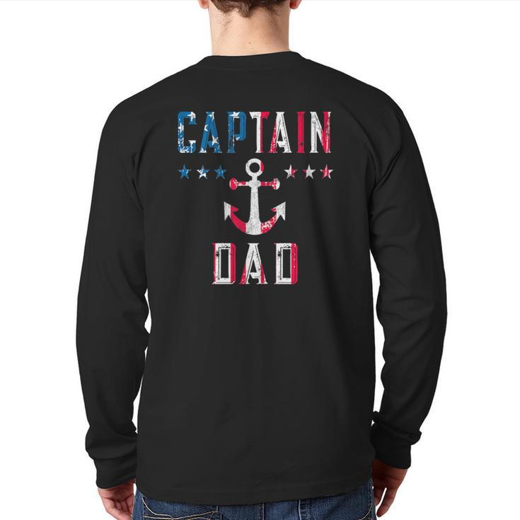 Patriotic Captain Dad American Flag Boat Owner 4Th Of July Back Print Long Sleeve T-shirt