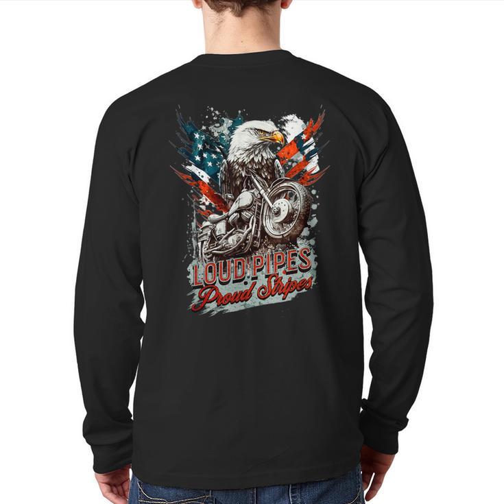 Patriotic Old Biker American Us Flag Vintage Motorcycle Back Print Long Sleeve T-shirt