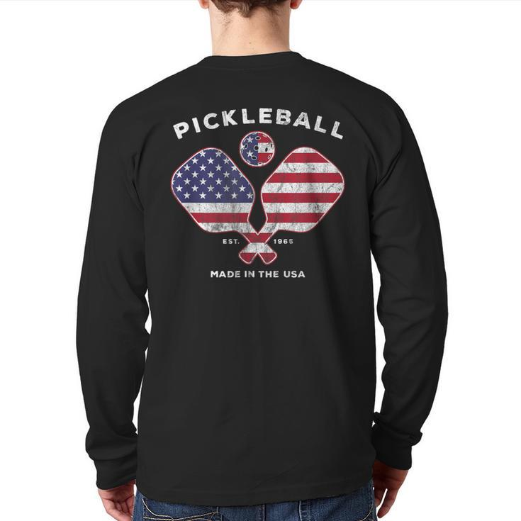 Pickleball Vintage Usa American Flag Distressed Back Print Long Sleeve T-shirt