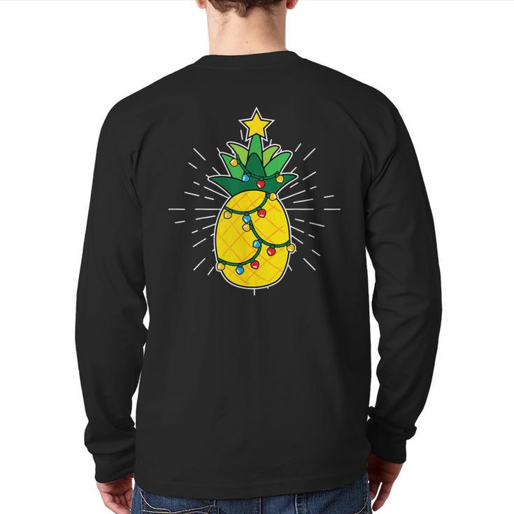 Pineapple X-Mas Tree Light Up Star Cute Christmas Back Print Long Sleeve T-shirt