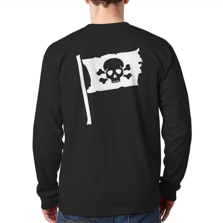 Pirate Flag Skull Crossed Bone Halloween Costume Back Print Long Sleeve T-shirt