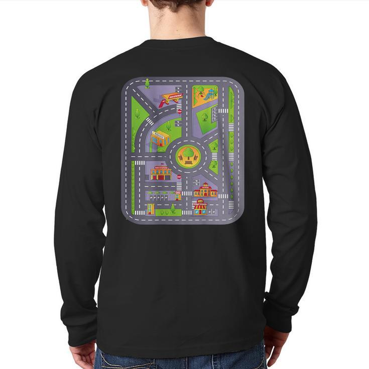 Play Cars On Daddy's Back Race Track On Back Back Print Long Sleeve T-shirt