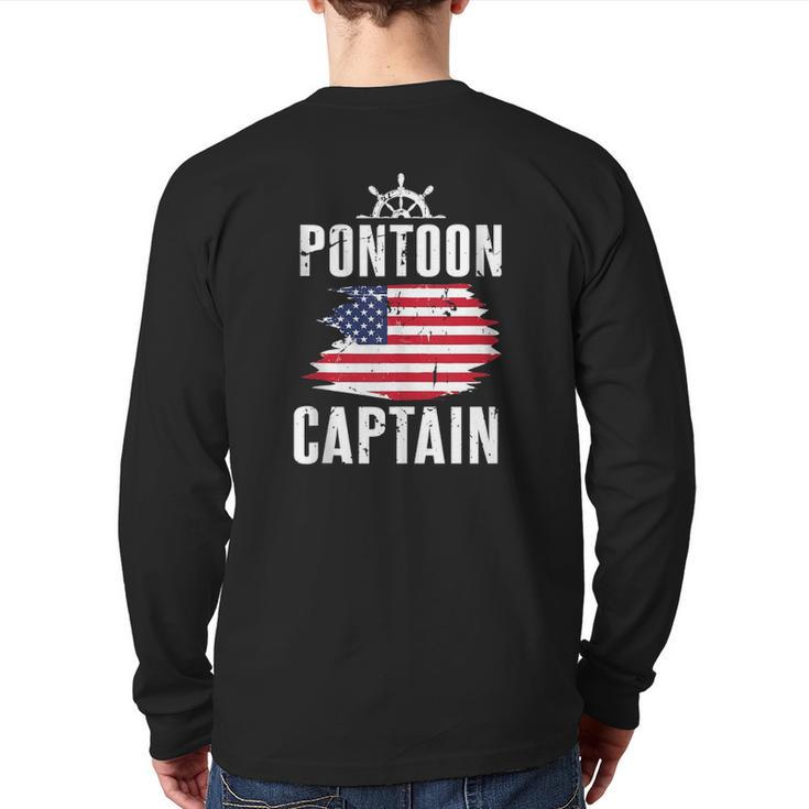 Pontoon Captain Flag Of America Sailor Fisherman Dad Back Print Long Sleeve T-shirt