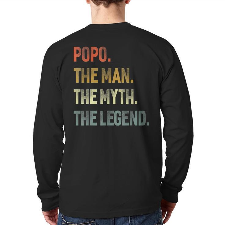 Popo The Man The Myth The Legend Grandpa Father Day Back Print Long Sleeve T-shirt