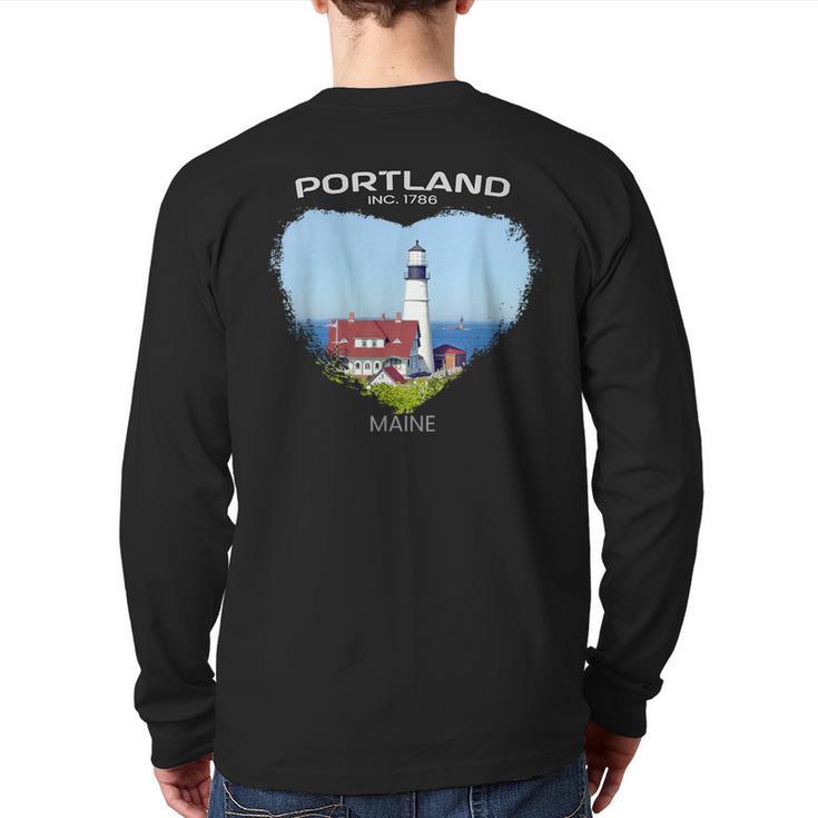 Portland Me Maine Portland Head Light Fort Williams Park Back Print Long Sleeve T-shirt