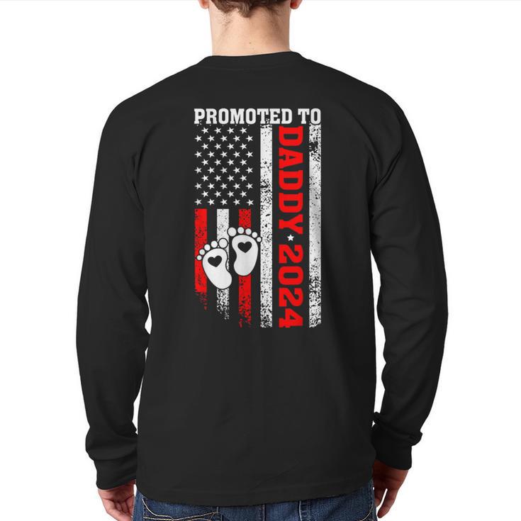 Promoted To Daddy 2024 Us American Flag New Dad First Time Back Print Long Sleeve T-shirt