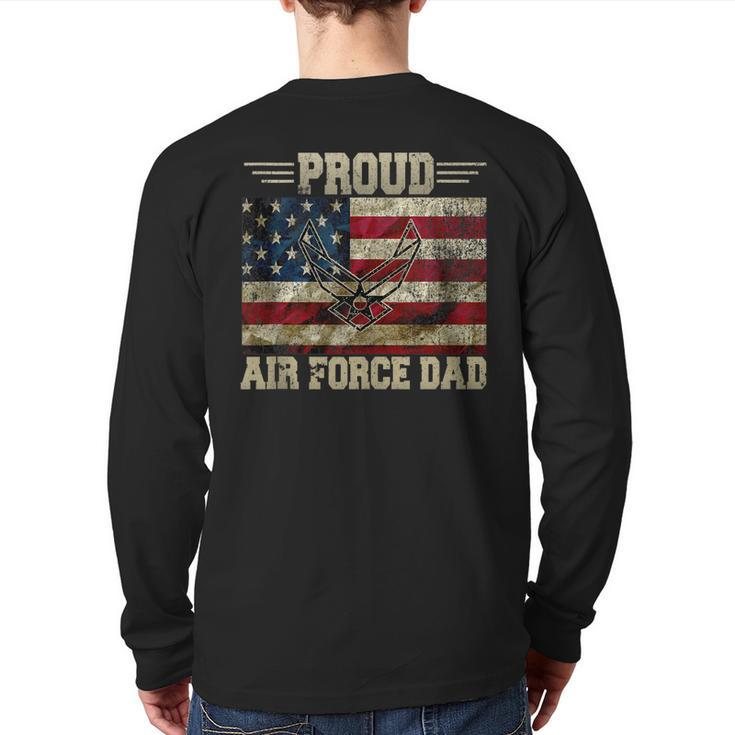 Proud Air Force Dad Military Veteran Pride Us Flag  Back Print Long Sleeve T-shirt