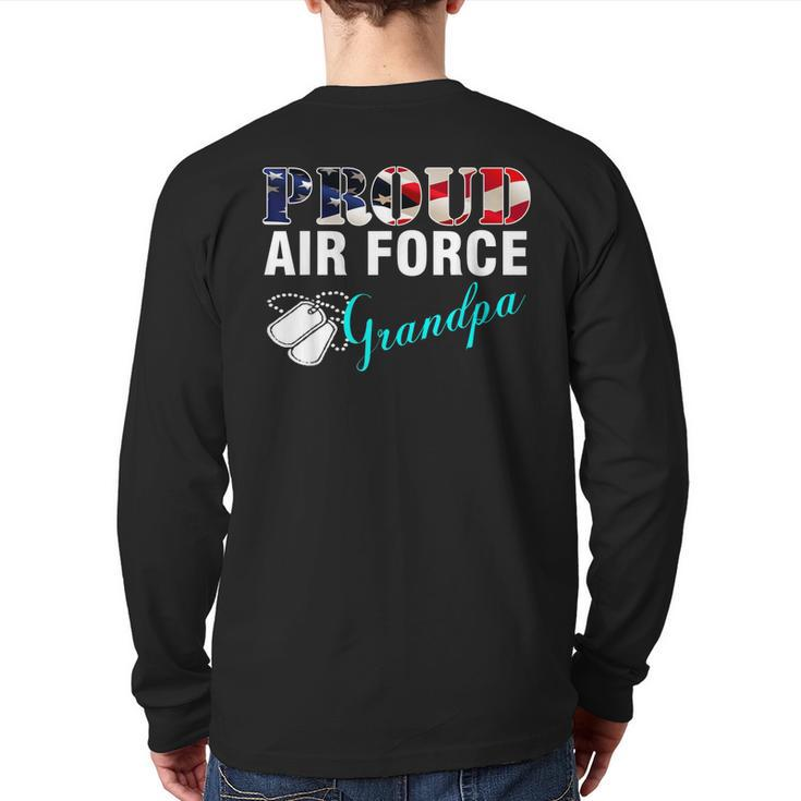 Proud Air Force Grandpa With American Flag Veteran Back Print Long Sleeve T-shirt