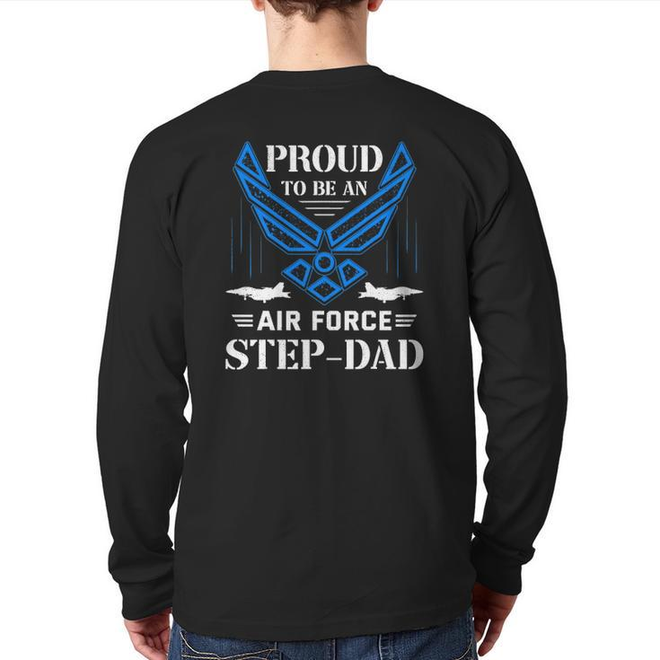 Proud Air Force Step-Dad American Flag Back Print Long Sleeve T-shirt