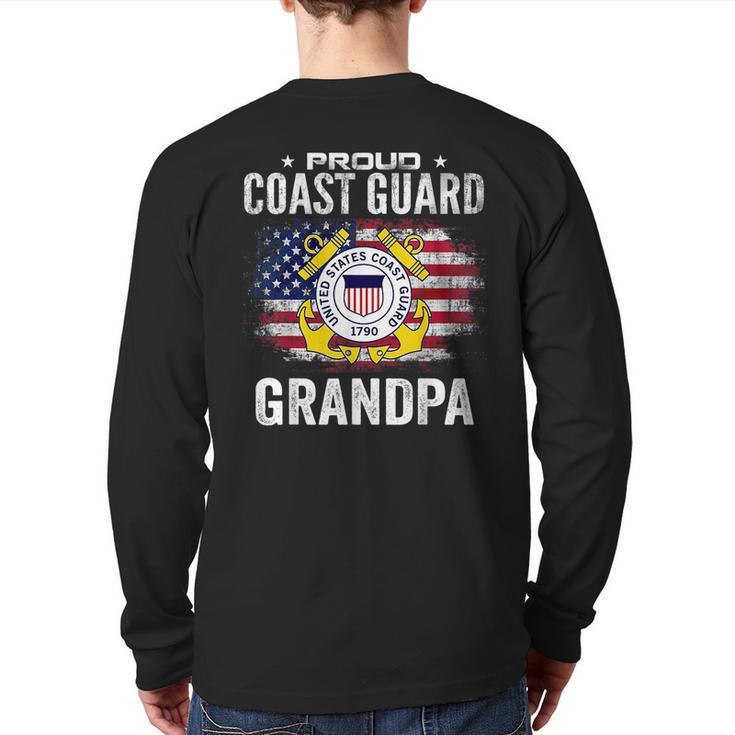 Proud Coast Guard Grandpa With American Flag Veteran Veteran  Back Print Long Sleeve T-shirt